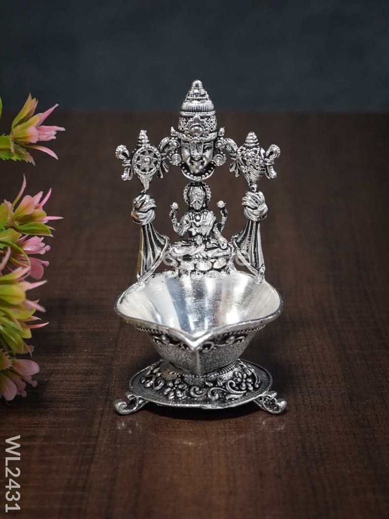 German Silver Balaji Lakshmi Diya (Antique Finish) - Wl2431 Silver Diyas