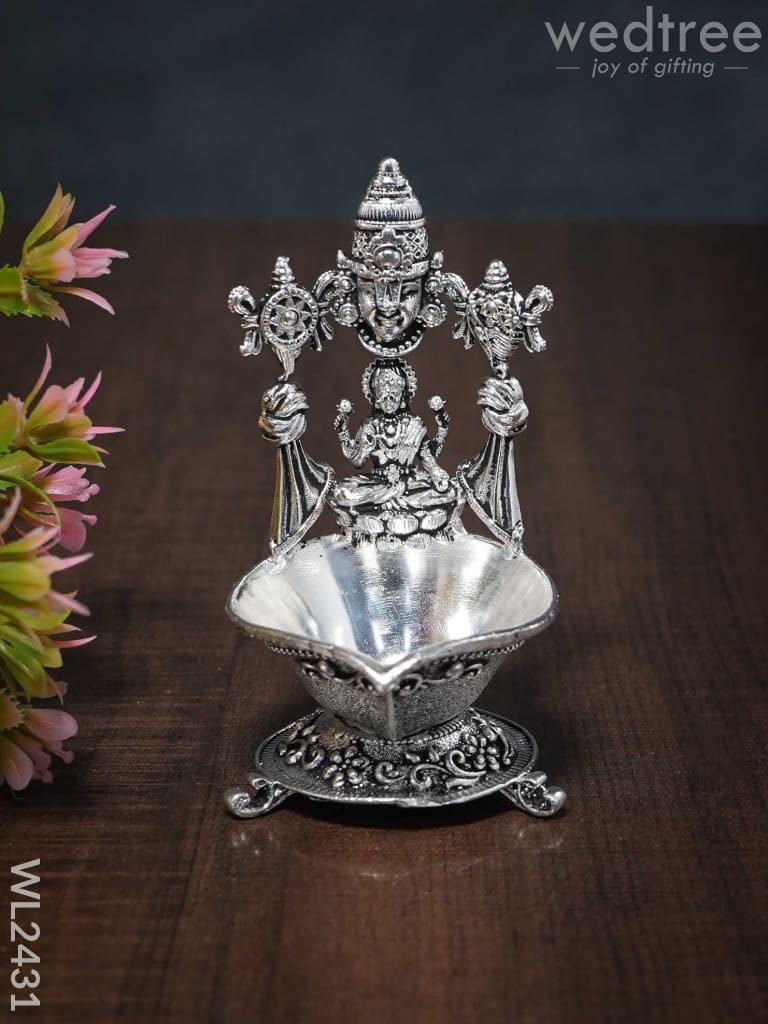 German Silver Balaji Lakshmi Diya (Antique Finish) - Wl2431 Silver Diyas