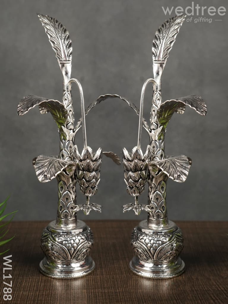 German Silver Banana Tree (Set Of 2) -8.5 Inches - Wl1788 Pooja Utility