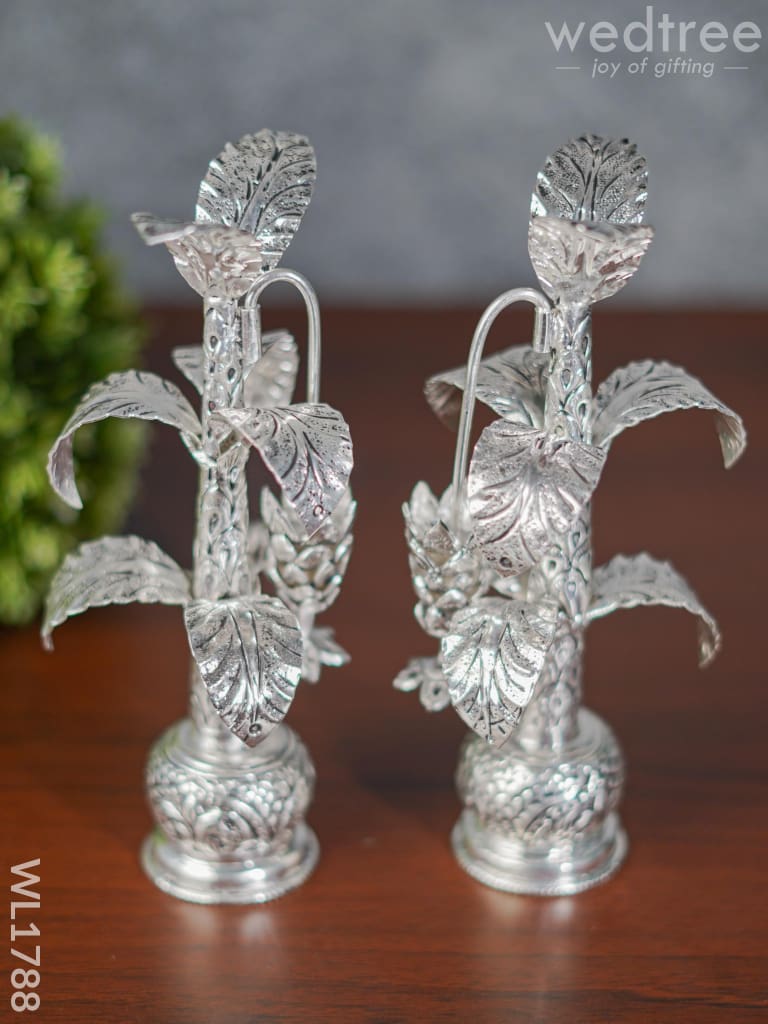 German Silver Banana Tree (Set Of 2) -8.5 Inches - Wl1788 Pooja Utility