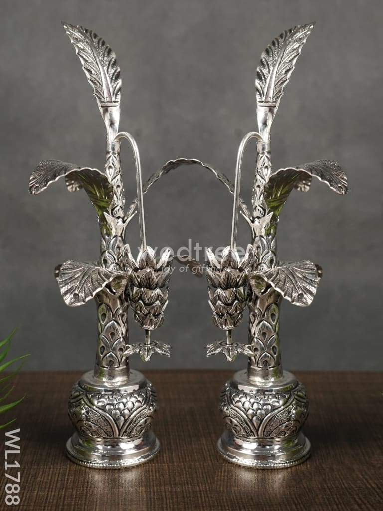 German Silver Banana Tree (Set Of 2) -8.5 Inches - Wl1788 Pooja Utility