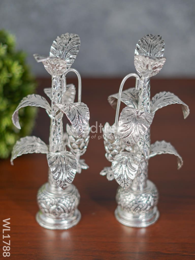 German Silver Banana Tree (Set Of 2) -8.5 Inches - Wl1788 Pooja Utility