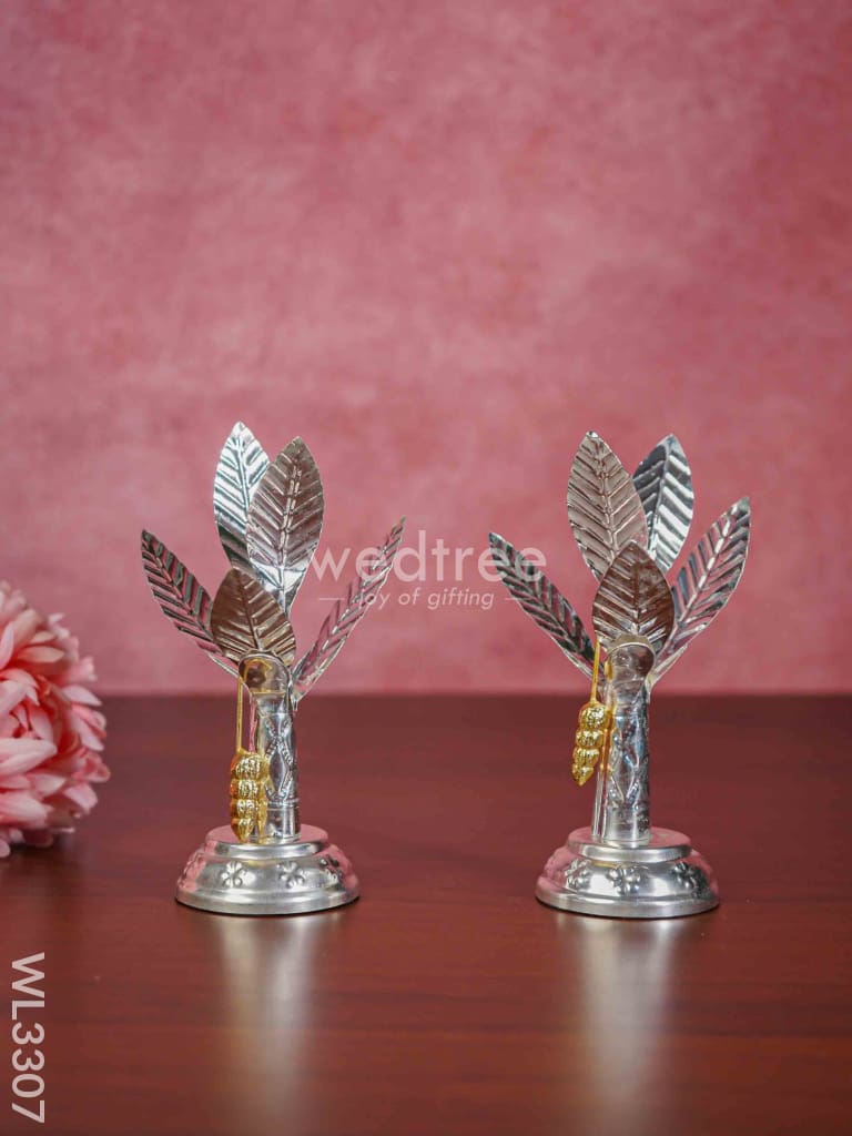 German Silver Banana Tree With Flowers Set Of 2 - 6 Inch Wl3307 Pooja Utility