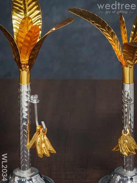 German Silver Banana Tree With Gold Leaves Small (Set Of 2) - Wl2034 Pooja Utility