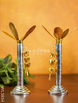 German Silver Banana Tree With Gold Leaves Small (Set Of 2) - Wl3854 Pooja Utility