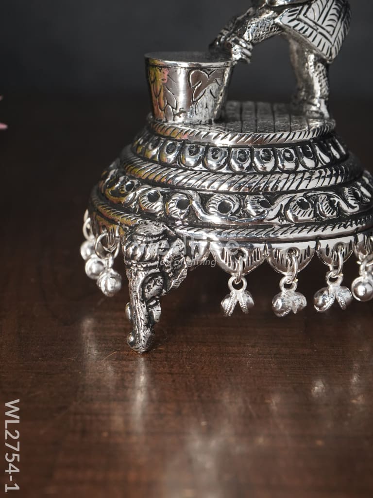 German Silver Decorative Elephant 5 Face Diya With Bells - Wl2754 Diyas