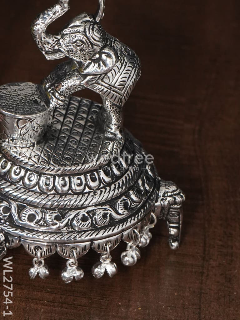 German Silver Decorative Elephant 5 Face Diya With Bells - Wl2754 Diyas