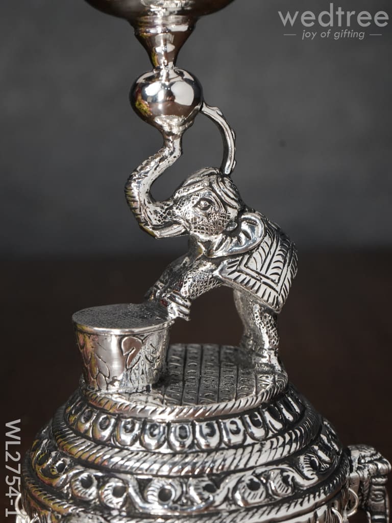 German Silver Decorative Elephant 5 Face Diya With Bells - Wl2754 Diyas