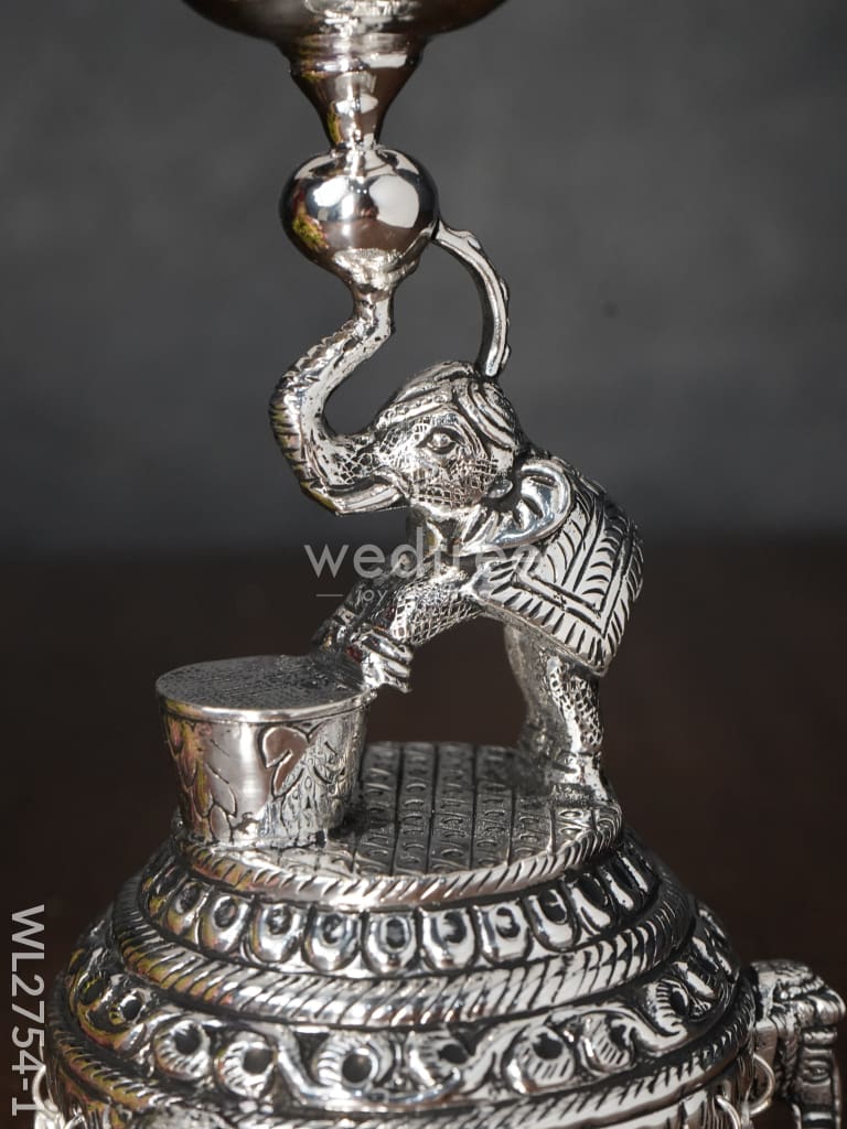 German Silver Decorative Elephant 5 Face Diya With Bells - Wl2754 Diyas