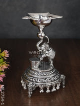 German Silver Decorative Elephant 5 Face Diya With Bells - Wl2754 1 Diyas