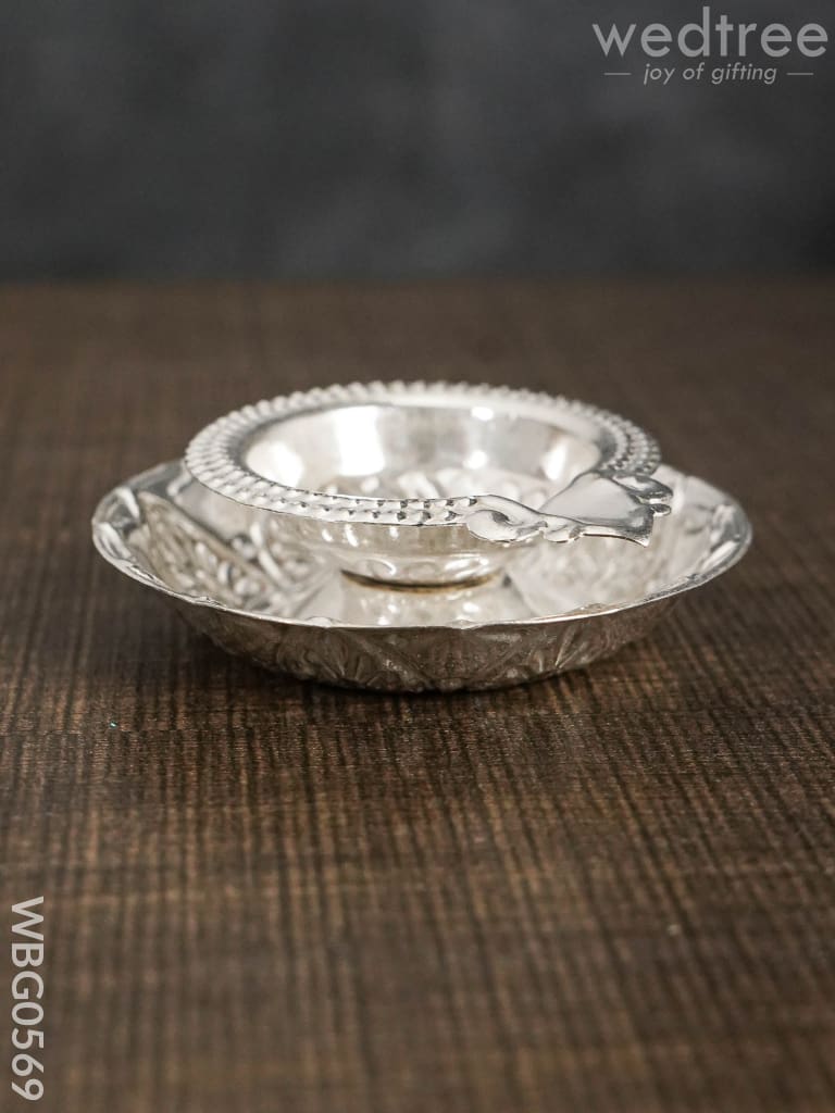 German Silver Diya On Bowl Base - Wbg0569 Diyas