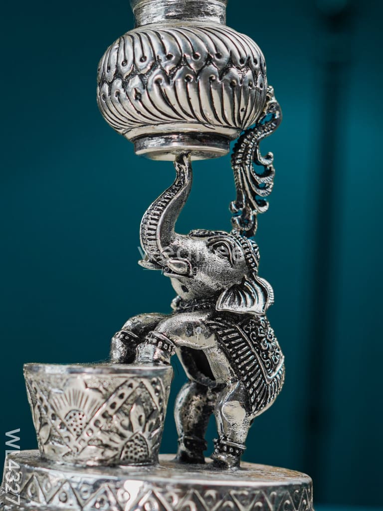 German Silver Elephant Peacock Kuthu Vilaku - 14 Inch Wl4327 Pooja Utility