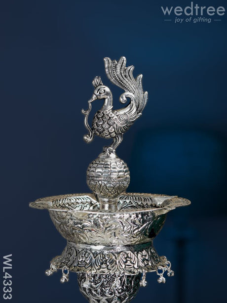 German Silver Elephant Peacock Diya - 40 Inch Wl4333 Pooja Utility