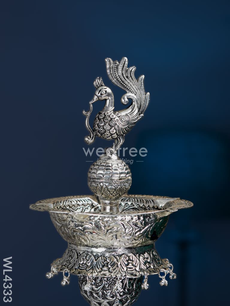 German Silver Elephant Peacock Diya - 40 Inch Wl4333 Pooja Utility