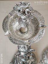 German Silver Elephant Peacock Diya - 40 Inch Wl4333 Pooja Utility