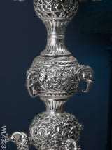 German Silver Elephant Peacock Diya - 40 Inch Wl4333 Pooja Utility