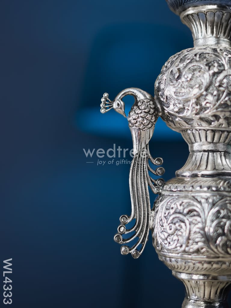 German Silver Elephant Peacock Diya - 40 Inch Wl4333 Pooja Utility