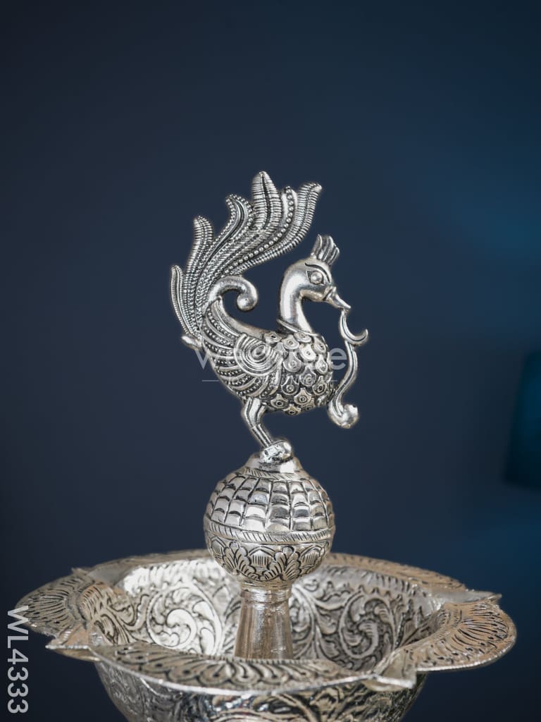 German Silver Elephant Peacock Diya - 40 Inch Wl4333 Pooja Utility