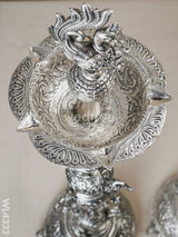 German Silver Elephant Peacock Diya - 40 Inch Wl4333 Pooja Utility