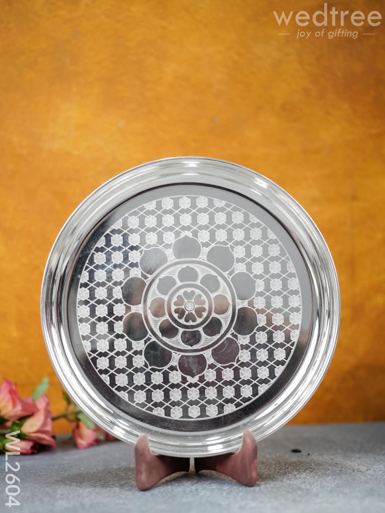 German Silver Engraved 10 Inch Plate - Wl2604 Pooja Utility