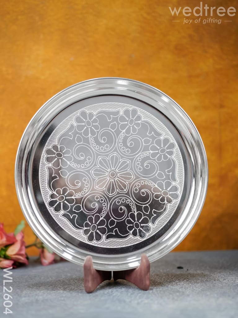 German Silver Engraved 10 Inch Plate - Wl2604 Pooja Utility