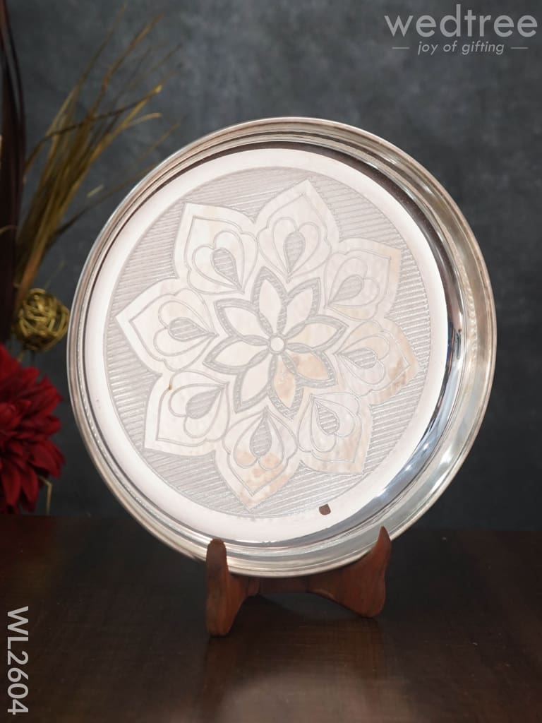 German Silver Engraved 10 Inch Plate - Wl2604 Pooja Utility