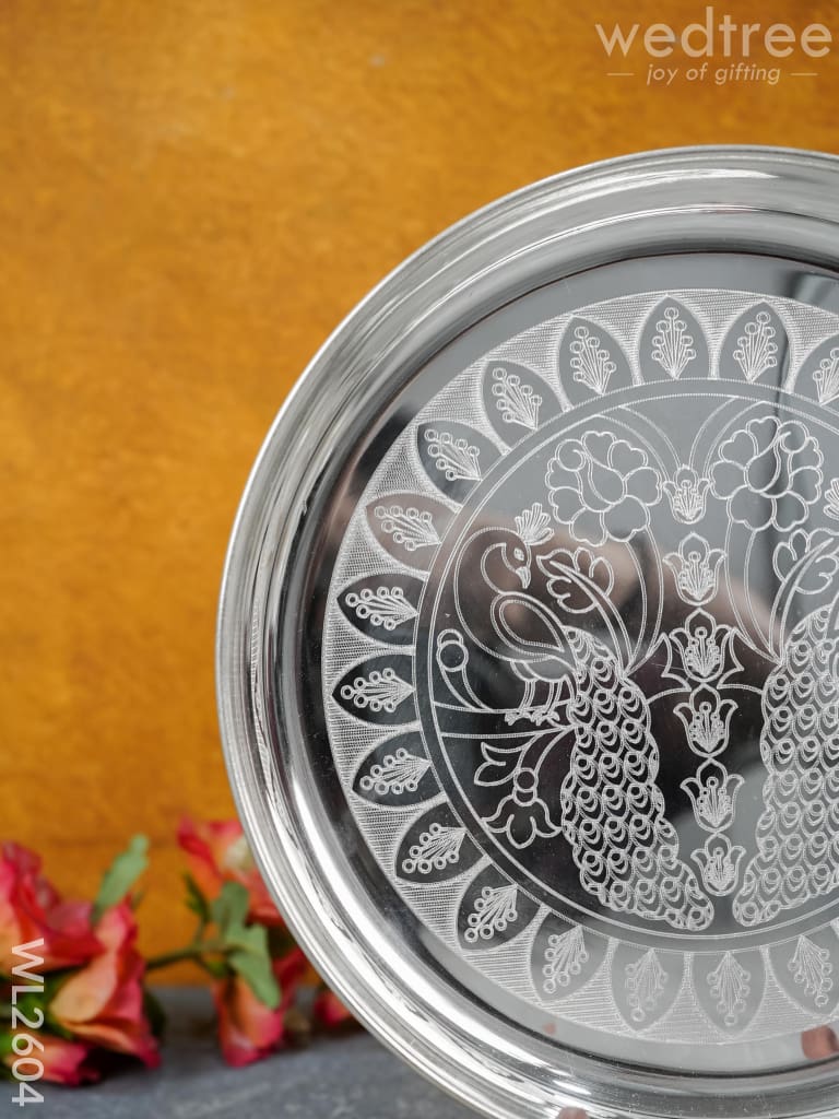 German Silver Engraved 10 Inch Plate - Wl2604 Pooja Utility