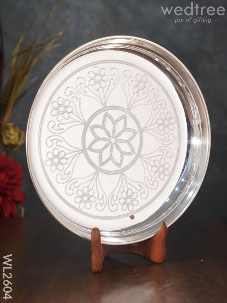 German Silver Engraved 10 Inch Plate - Wl2604 Pooja Utility