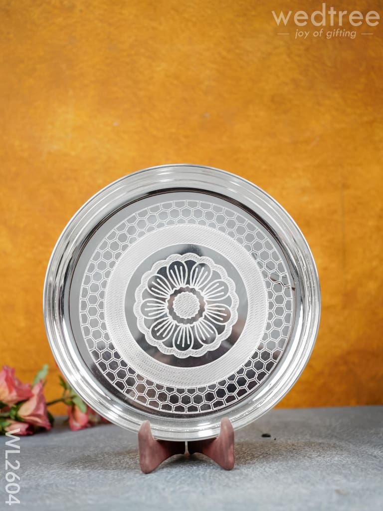 German Silver Engraved 10 Inch Plate - Wl2604 Pooja Utility