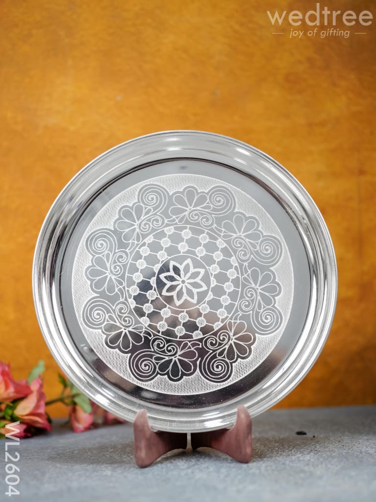 German Silver Engraved 10 Inch Plate - Wl2604 Pooja Utility