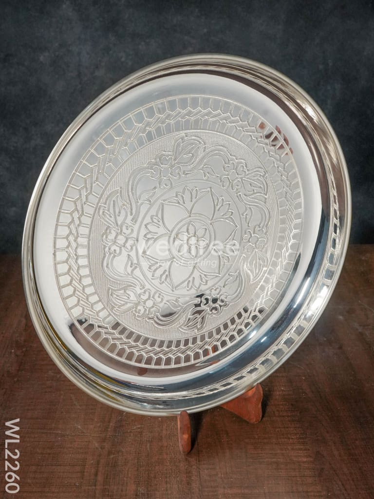 German Silver Engraved Plate 12 Inch - Wl2260 Silver Pooja Utility