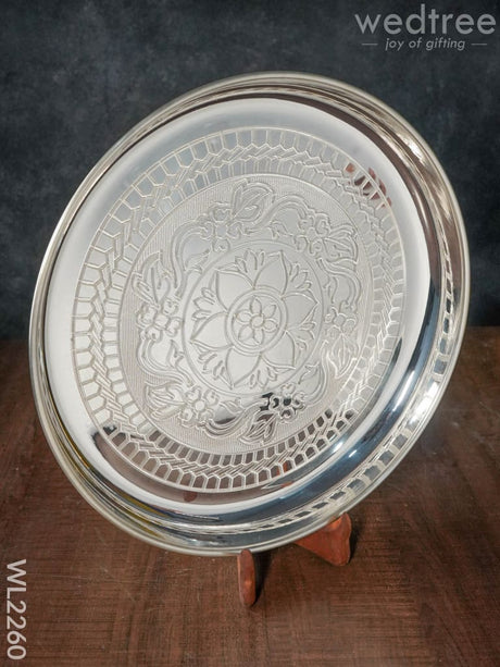 German Silver Engraved Plate 12 Inch - Wl2260 Silver Pooja Utility