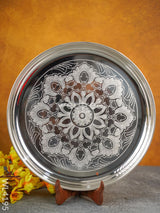 German Silver Engraved Plate - 14 Inch Wl4195 Pooja Utility