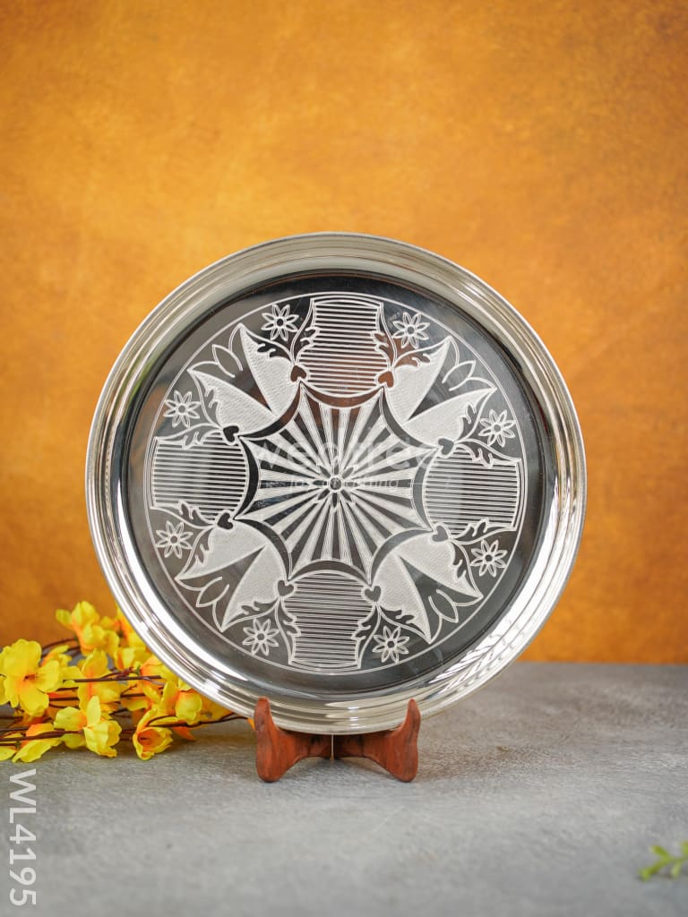 German Silver Engraved Plate - 14 Inch Wl4195 Pooja Utility