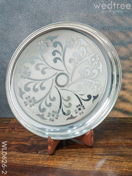 German Silver Engraved Plate - Wl0626 9 Inch Pooja Utility