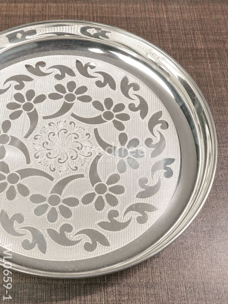 German Silver Floral Designed Plate - Wl0659 Pooja Utility