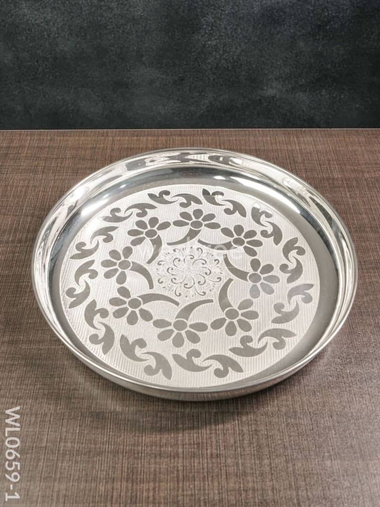 German Silver Floral Designed Plate - Wl0659 Pooja Utility