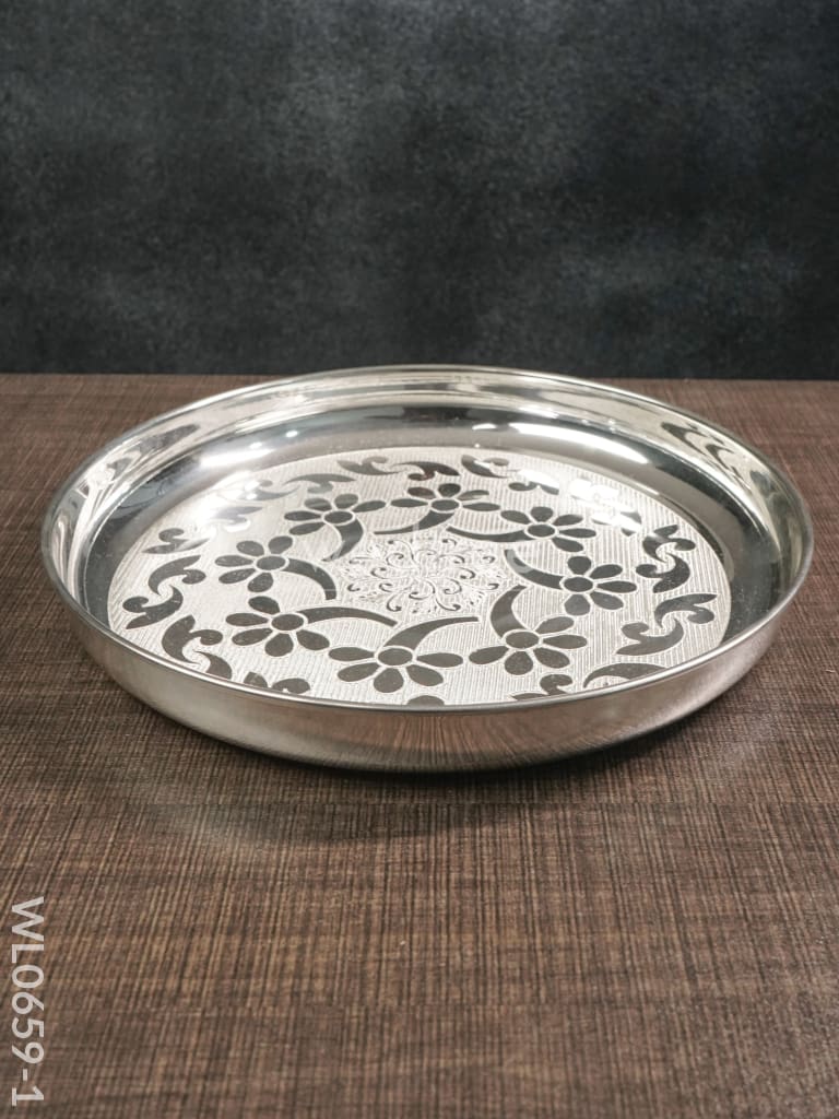 German Silver Floral Designed Plate - Wl0659 Pooja Utility