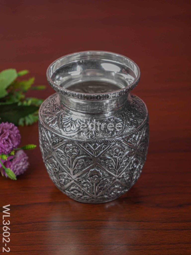 German Silver Floral Kalash With Antique Finish - Wl3602-2 Pooja Utility