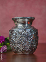 German Silver Floral Kalash With Antique Finish - Wl3602-2 Pooja Utility