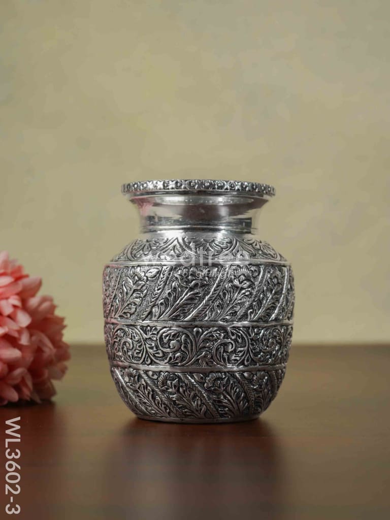 German Silver Floral Kalash With Antique Finish - Wl3602-3 Pooja Utility