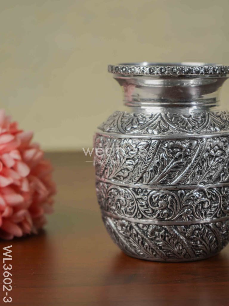 German Silver Floral Kalash With Antique Finish - Wl3602-3 Pooja Utility