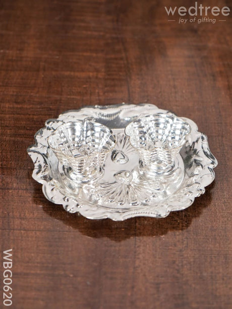 German Silver Flower Shaped 2 Kumkum Holder - Round Wbg0620 Pooja Utility