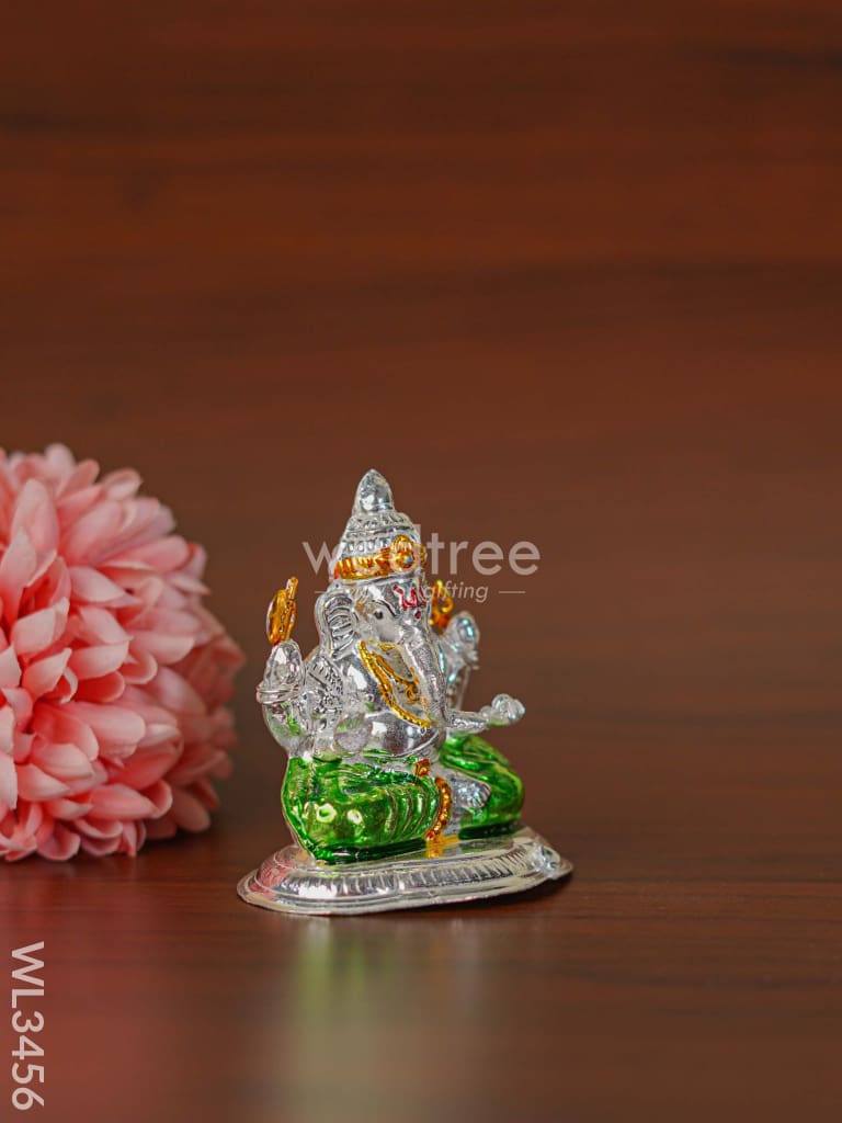 German Silver Ganesha Idol With Meenakari Finish - Wl3456 Figurines