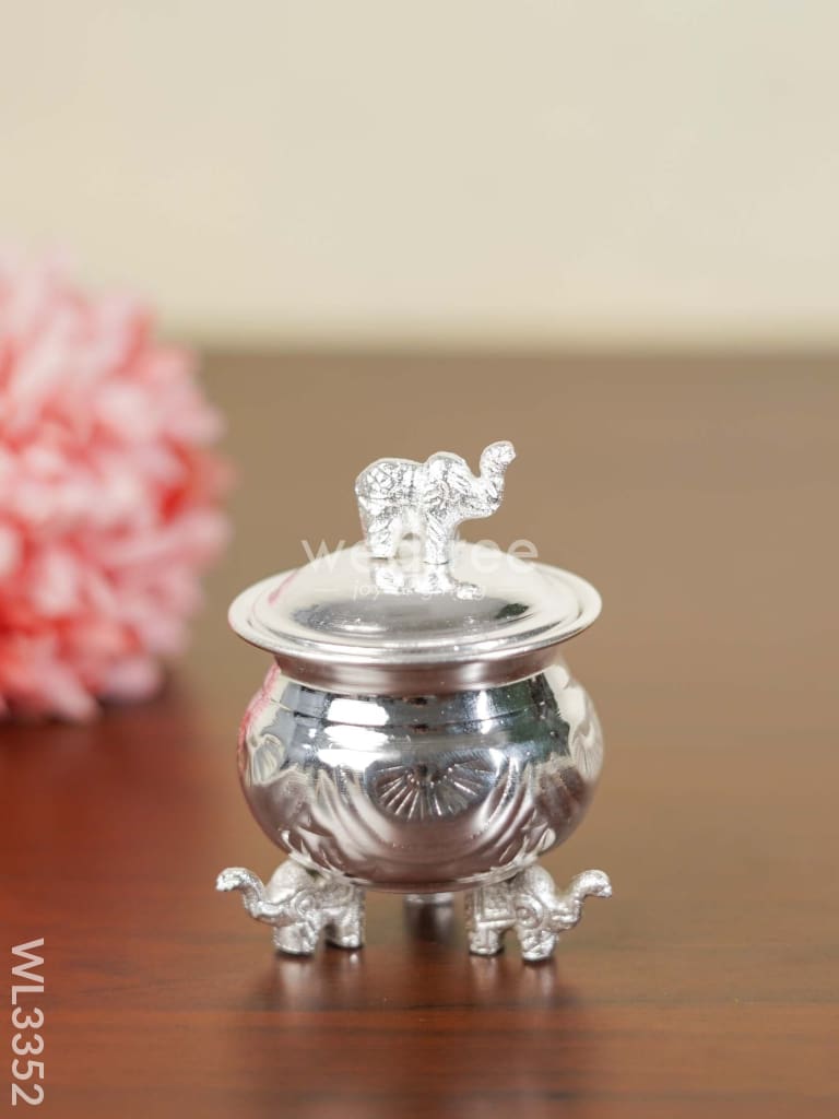 German Silver Kumkum Cup With Elephant Lid - Wl3352 Pooja Utility