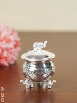 German Silver Kumkum Cup With Elephant Lid - Wl3352 Pooja Utility