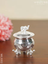 German Silver Kumkum Cup With Elephant Lid - Wl3352 Pooja Utility