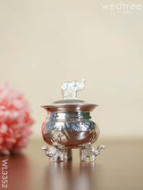 German Silver Kumkum Cup With Elephant Lid - Wl3352 Pooja Utility