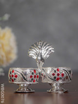 German Silver Kumkum Holder With Meenakari Design Embossed - Wbg0076 Holders