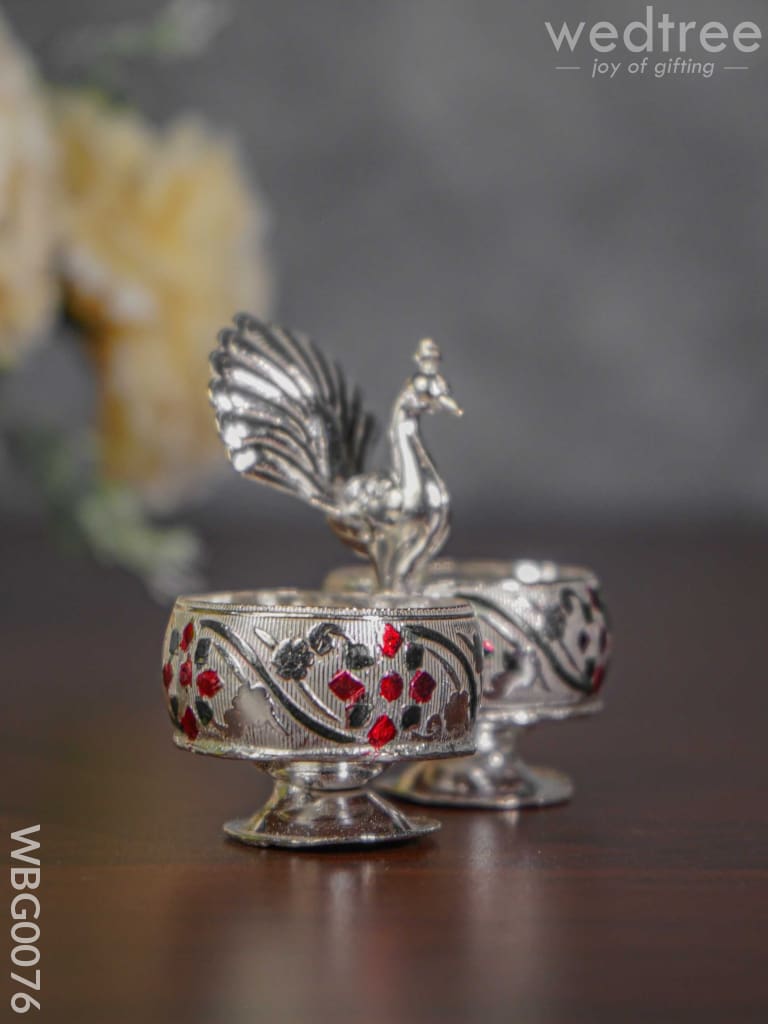 German Silver Kumkum Holder With Meenakari Design Embossed - Wbg0076 Holders